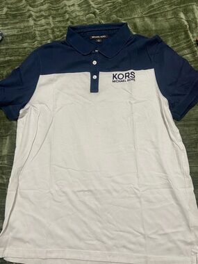 Michael Kors Navy and White Block Polo Shirt